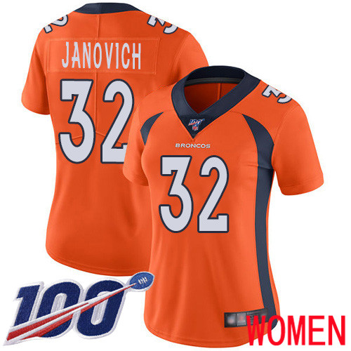 Women Denver Broncos #32 Andy Janovich Orange Team Color Vapor Untouchable Limited Player 100th Season Football NFL Jersey